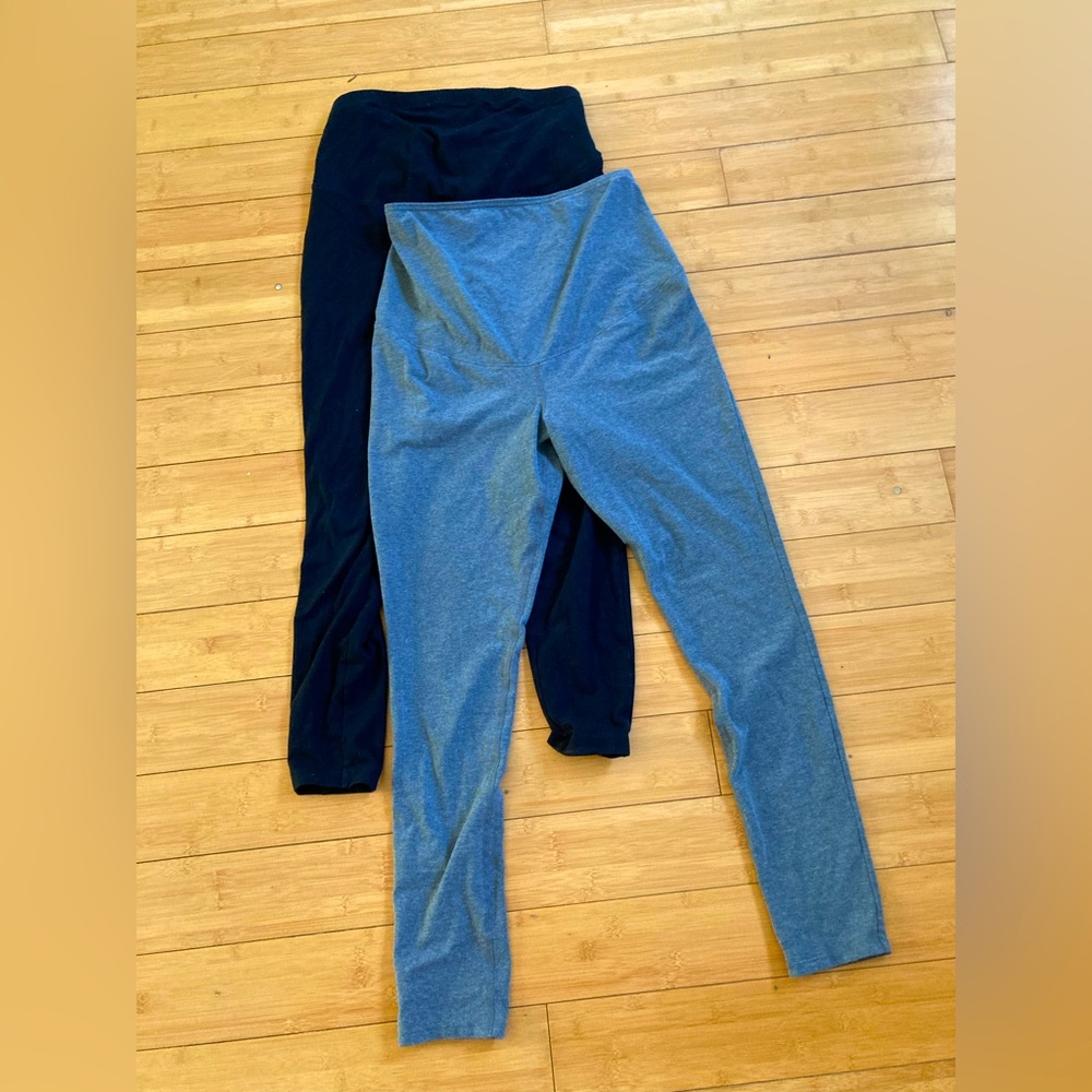 Maternity tights, gray and black, Isabel and Old Navy, both size medium leggings